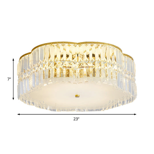 Golden Flower Flush Led Pendant Light With Modern Clear Crystal Design And Acrylic Diffuser -