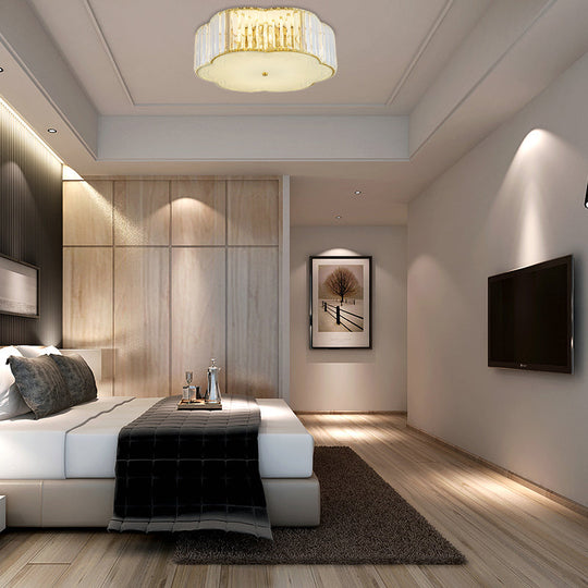 Golden Flower Flush LED Pendant Light with Modern Clear Crystal Design and Acrylic Diffuser - Available in 15" and 19" Widths