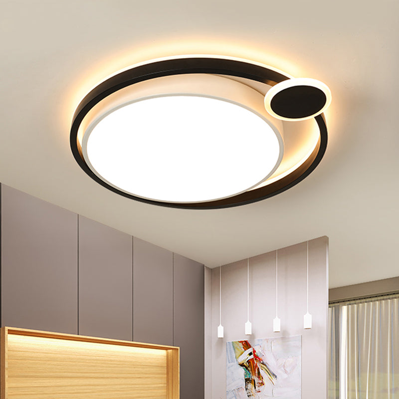 Nordic Metal LED Flush Mount Ceiling Lamp for Bedroom - 15"/18"/21.5" - Black/White & Warm/White
