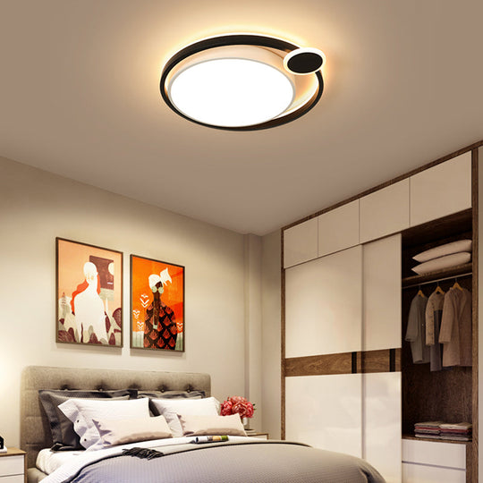 Nordic Metal LED Flush Mount Ceiling Lamp for Bedroom - 15"/18"/21.5" - Black/White & Warm/White