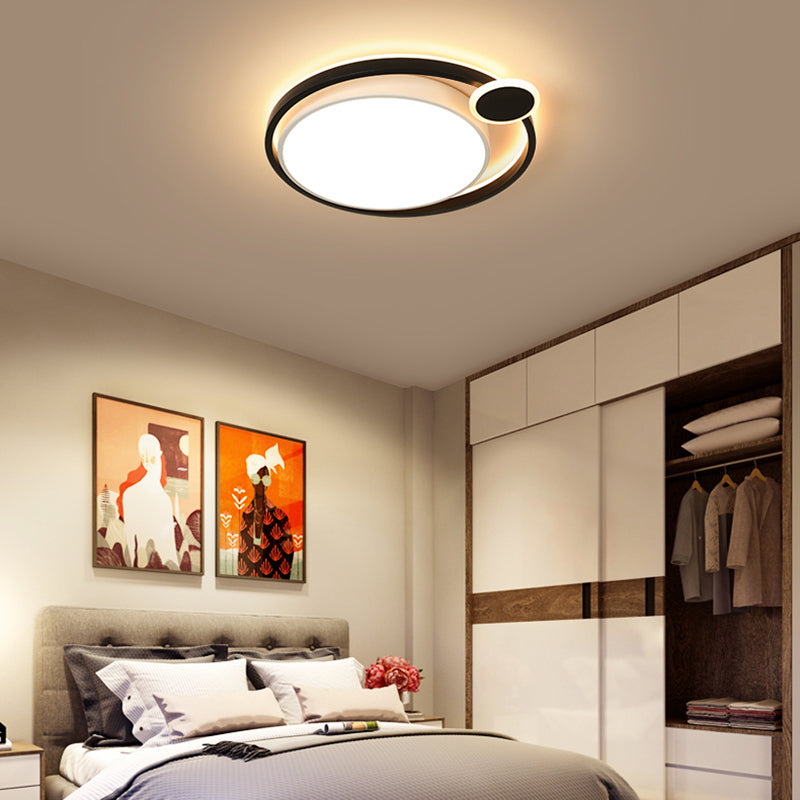 Nordic Metal Led Flush Mount Ceiling Lamp For Bedroom - 15/18/21.5 Black/White & Warm/White