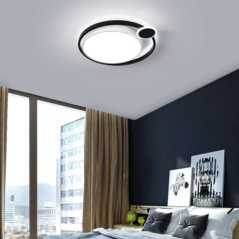 Nordic Metal LED Flush Mount Ceiling Lamp for Bedroom - 15"/18"/21.5" - Black/White & Warm/White