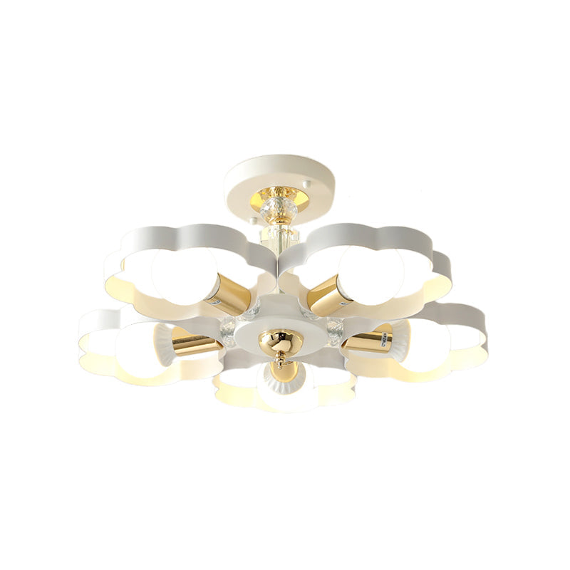 Nordic Style Metal Ceiling Lamp - Heart/Flower Shade, White Finish, 3/5 Lights, for Living Room