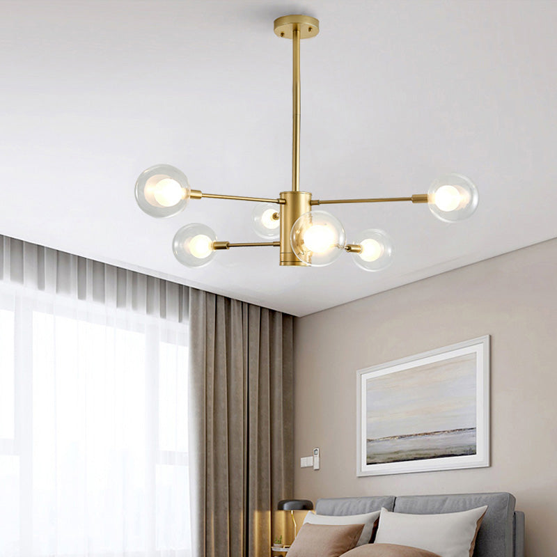 Modern Gold Chandelier Lamp - 6/8 Lights With Clear Glass Shade Ceiling Hang Light For Living Room