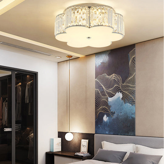 Modern LED Crystal Flush Mount Ceiling Lamp in White with Acrylic Diffuser