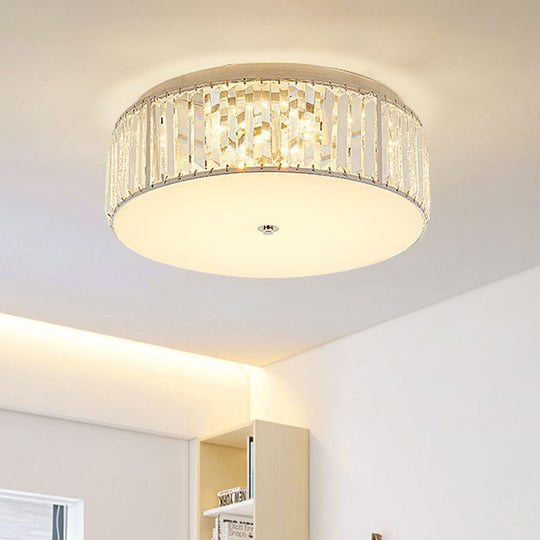Modern LED Crystal Flush Mount Ceiling Lamp in White with Acrylic Diffuser