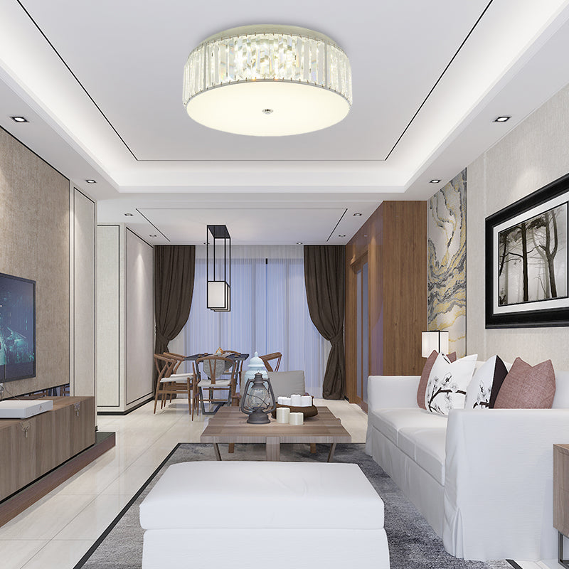 Modern LED Crystal Flush Mount Ceiling Lamp in White with Acrylic Diffuser
