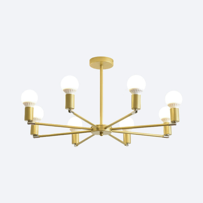 Gold Radial Chandelier With Bare Bulb - Modern 3/4/6 Ceiling Lights For Bedroom