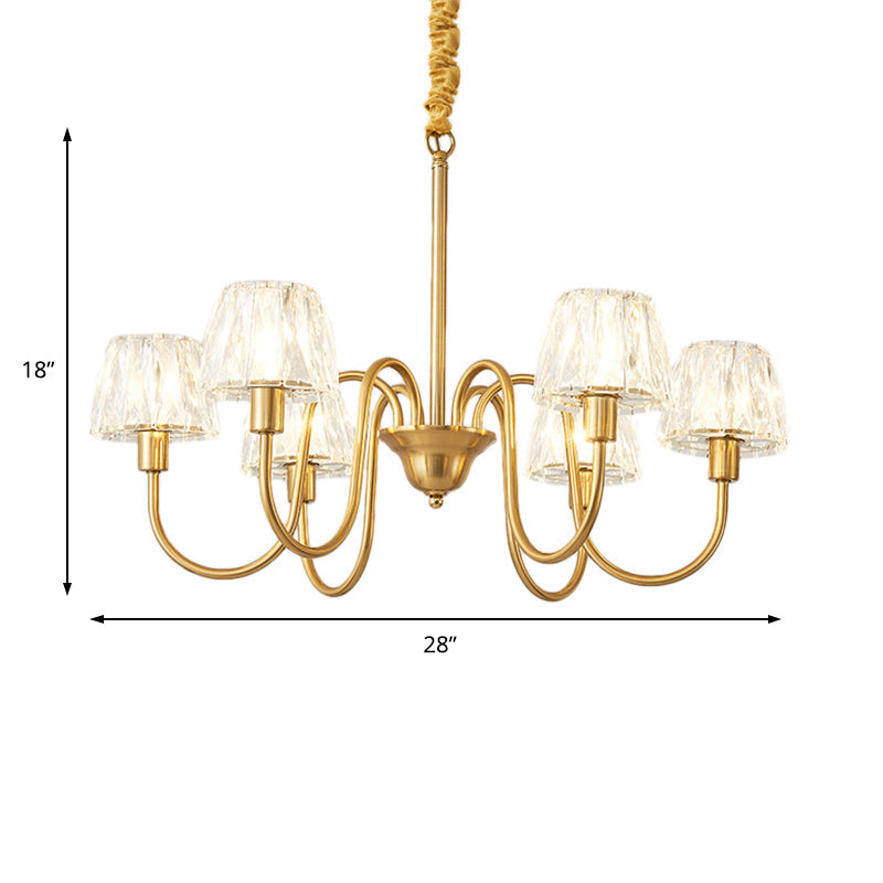 Modern Crystal Hanging Ceiling Light with Brushed Brass Finish - Available in 3/6/8 Lights