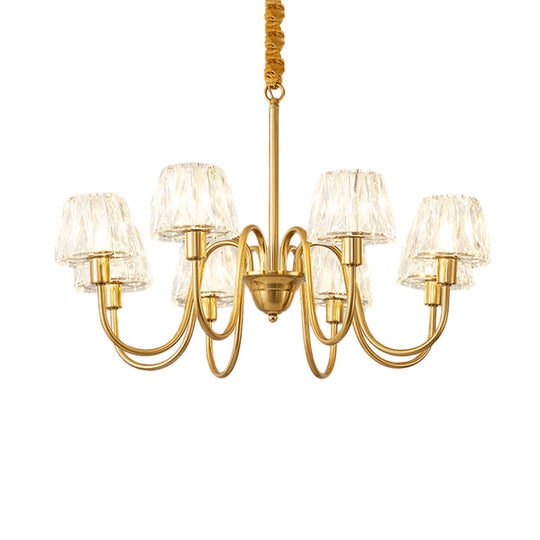 Modern Crystal Hanging Ceiling Light with Brushed Brass Finish - Available in 3/6/8 Lights