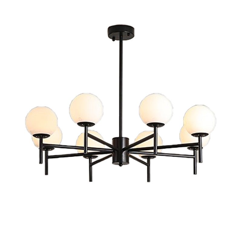 Contemporary Black And Gold Globe Chandelier With Radiant Design Milk Glass Shades - Available In 6