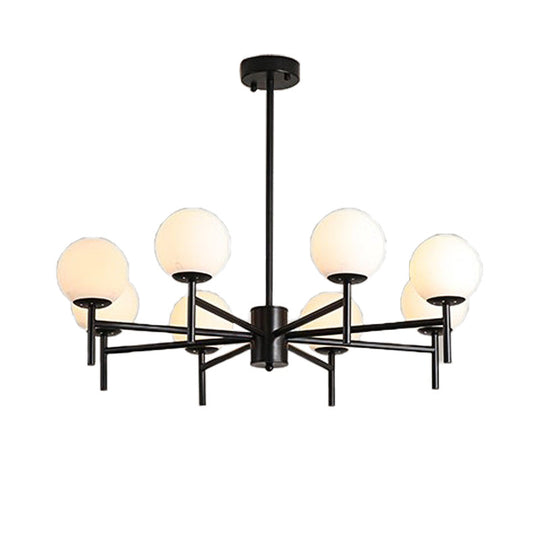 Contemporary Black And Gold Globe Chandelier With Radiant Design Milk Glass Shades - Available In 6
