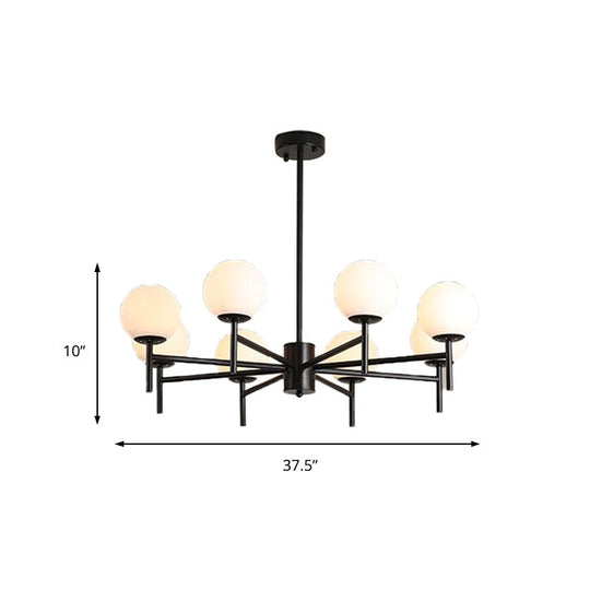 Contemporary Black And Gold Globe Chandelier With Radiant Design Milk Glass Shades - Available In 6