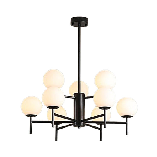 Contemporary Black And Gold Globe Chandelier With Radiant Design Milk Glass Shades - Available In 6