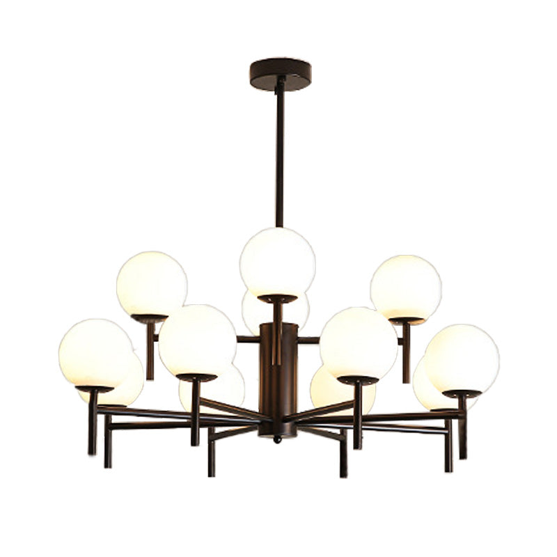 Contemporary Black And Gold Globe Chandelier With Radiant Design Milk Glass Shades - Available In 6