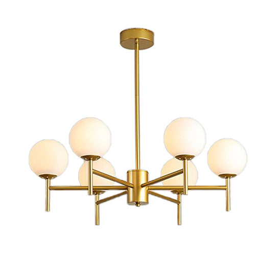 Contemporary Black/Gold Globe Chandelier with Radial Design - 6/8/9 Lights, Milk Glass Hanging Lamp