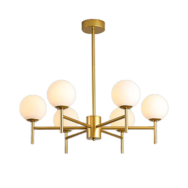 Contemporary Black And Gold Globe Chandelier With Radiant Design Milk Glass Shades - Available In 6