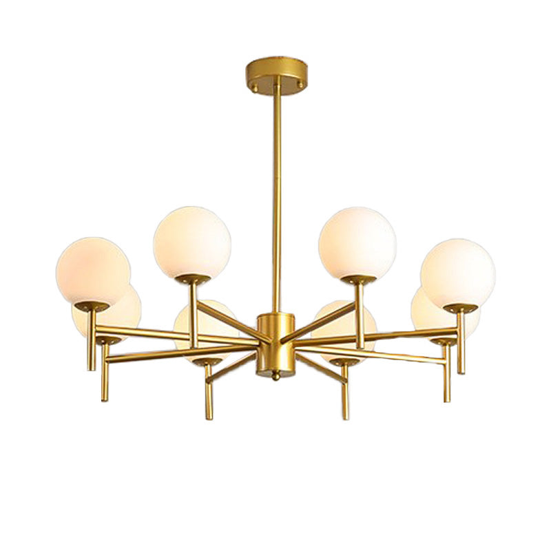 Contemporary Black And Gold Globe Chandelier With Radiant Design Milk Glass Shades - Available In 6