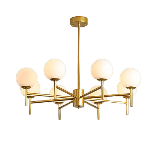 Contemporary Black And Gold Globe Chandelier With Radiant Design Milk Glass Shades - Available In 6