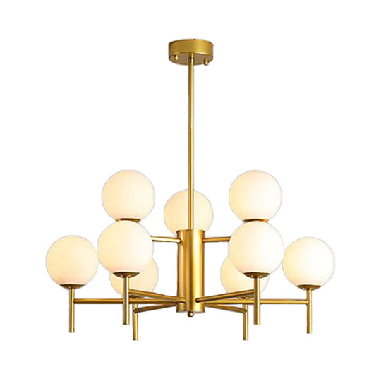Contemporary Black And Gold Globe Chandelier With Radiant Design Milk Glass Shades - Available In 6