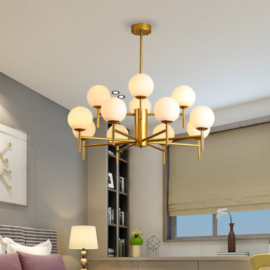 Contemporary Black And Gold Globe Chandelier With Radiant Design Milk Glass Shades - Available In 6