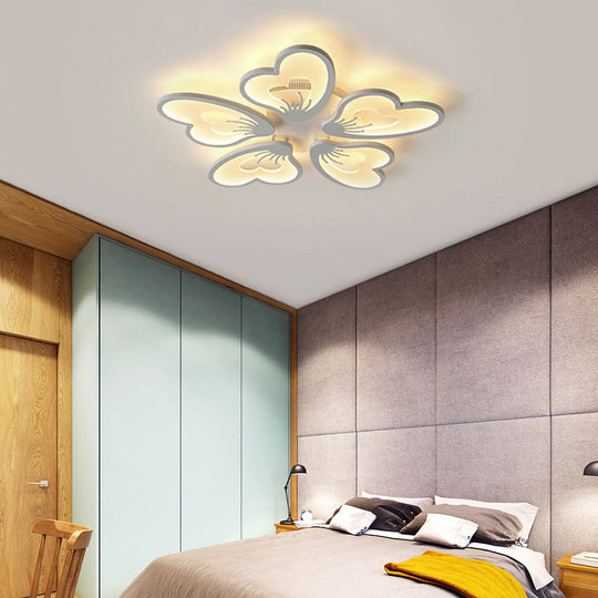 Simple Style Acrylic White Flower Flush Mount Light with LED for Bedroom Ceiling - Warm/White