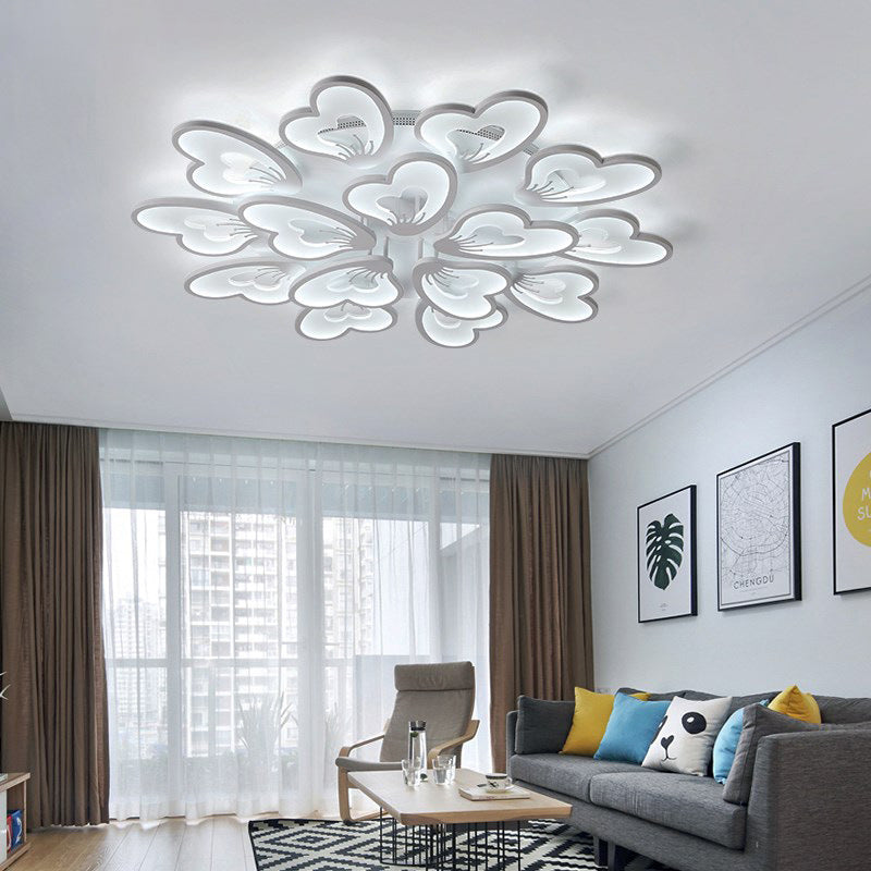 Modern Creative Petal Ceiling Flush Mount Acrylic White Integrated LED Living Room Light (9/12/15 Heads) in Warm/White
