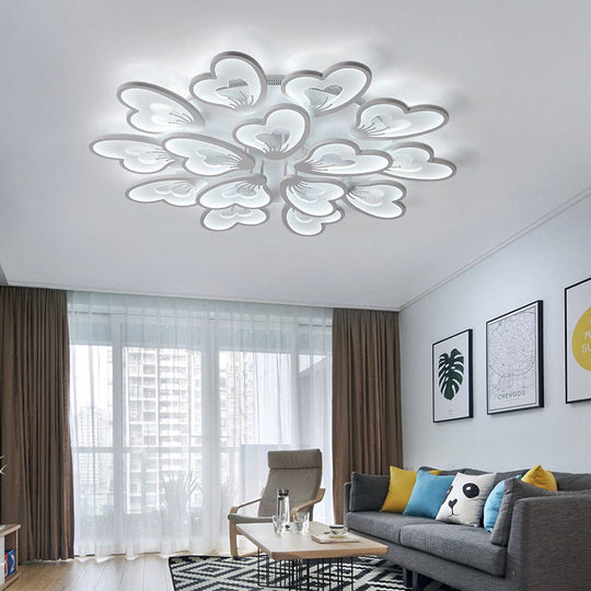 Modern Creative Petal Ceiling Flush Mount Acrylic White Integrated LED Living Room Light (9/12/15 Heads) in Warm/White