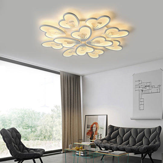 Modern Creative Petal Ceiling Flush Mount Acrylic White Integrated LED Living Room Light (9/12/15 Heads) in Warm/White