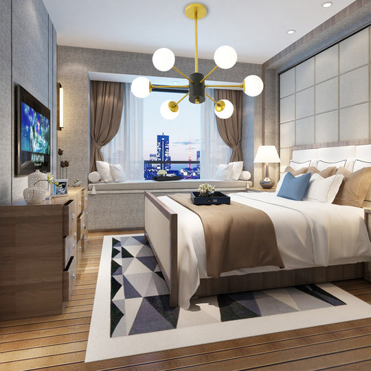 Modernist Milk Glass Chandelier With Burst Design - Gold Finish 6/8/9 Lights Hanging Ceiling Lamp 6