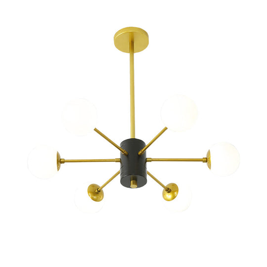 Modernist Milk Glass Chandelier with Burst Design - 6/8/9 Light Hanging Ceiling Lamp in Gold