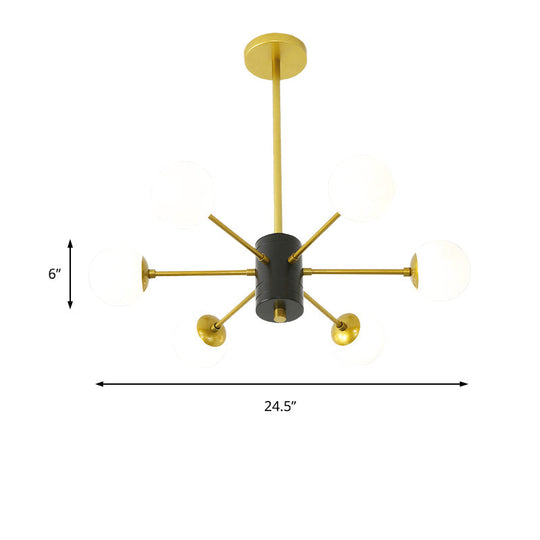 Modernist Milk Glass Chandelier with Burst Design - 6/8/9 Light Hanging Ceiling Lamp in Gold