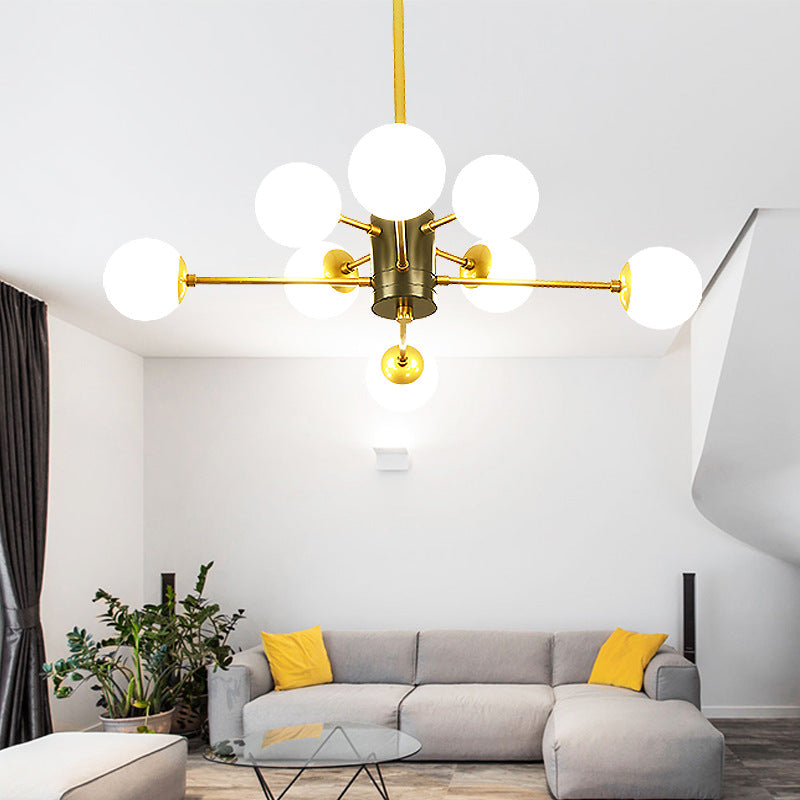 Modernist Milk Glass Chandelier With Burst Design - Gold Finish 6/8/9 Lights Hanging Ceiling Lamp 8