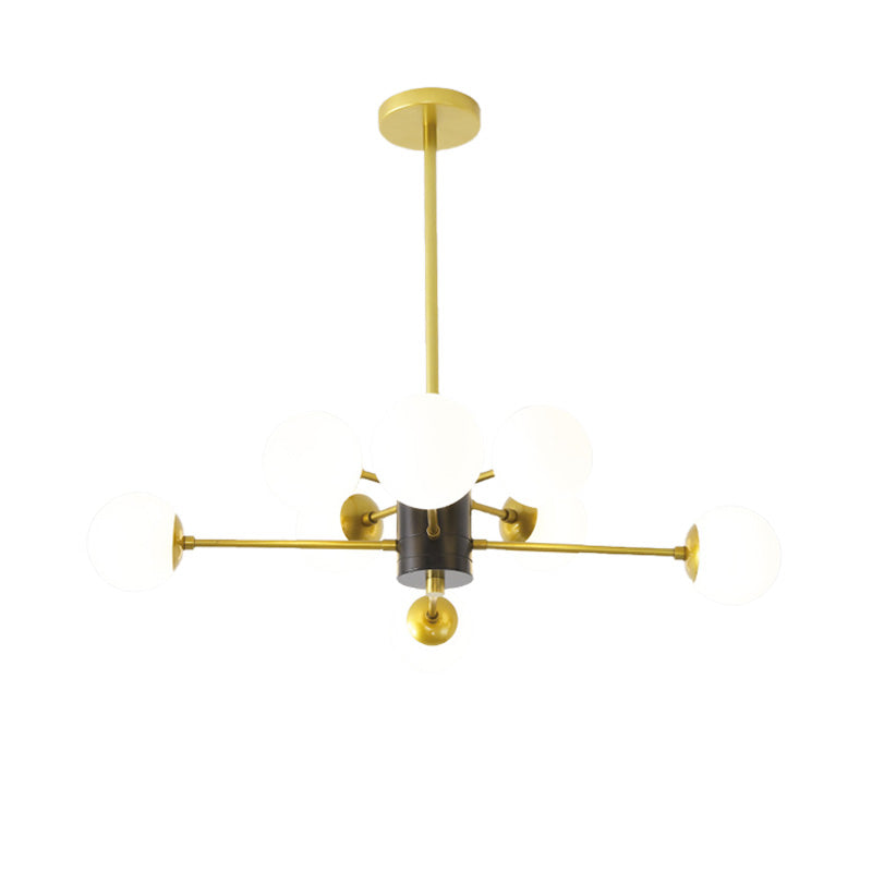 Modernist Milk Glass Chandelier with Burst Design - 6/8/9 Light Hanging Ceiling Lamp in Gold