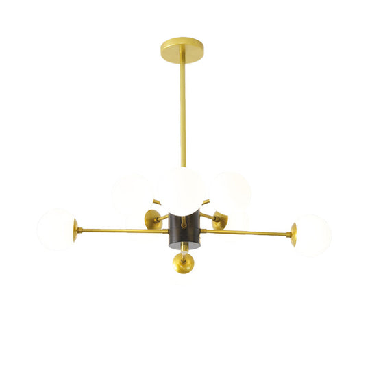 Modernist Milk Glass Chandelier with Burst Design - 6/8/9 Light Hanging Ceiling Lamp in Gold