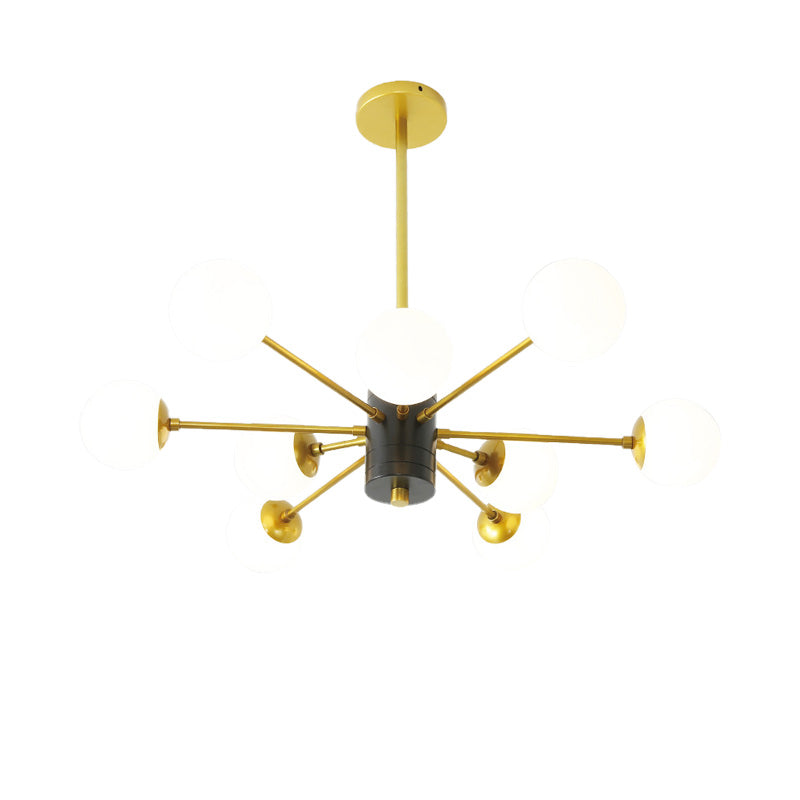 Modernist Milk Glass Chandelier with Burst Design - 6/8/9 Light Hanging Ceiling Lamp in Gold