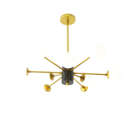 Modernist Milk Glass Chandelier with Burst Design - 6/8/9 Light Hanging Ceiling Lamp in Gold