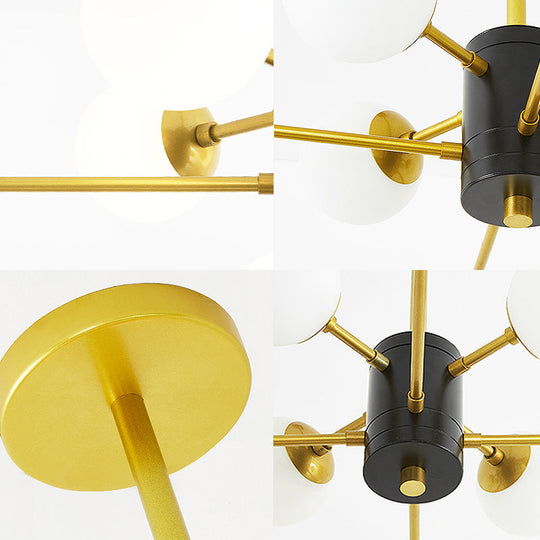 Modernist Milk Glass Chandelier with Burst Design - 6/8/9 Light Hanging Ceiling Lamp in Gold