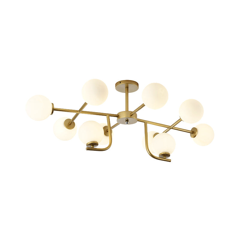 Modern 6/10-Head Metal Semi Flush Mount Ceiling Light with Globe Glass Shade - Gold Finish for Living Room