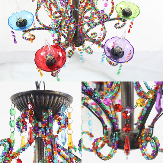 Bohemia Crystal Beaded Pendant Chandelier Light - 6-Light Copper Hanging Lamp