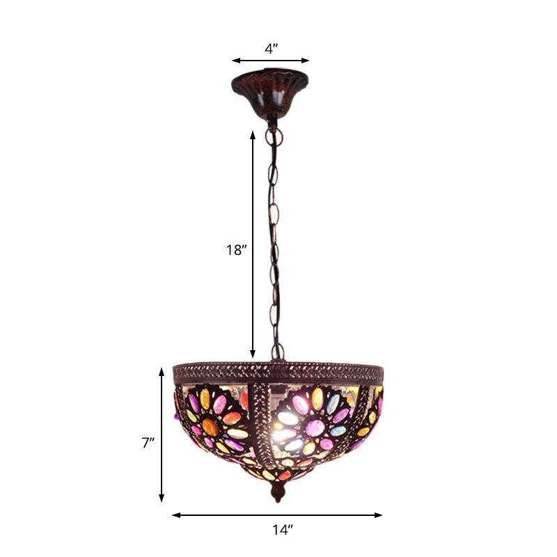 Rustic Vintage Copper Pendant Lighting with Crystal Bead - Ideal for Dining Room