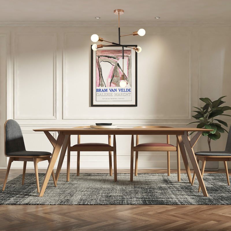 Lustre moderne en métal rectiligne à 5 lumières : plafonnier suspendu à ampoule nue blanc/noir pour salle à manger