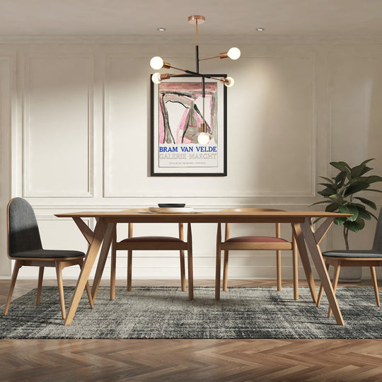 Rectilinear Metal Chandelier - Modern 5-Light White/Black Hanging Ceiling Light With Bare Bulb For