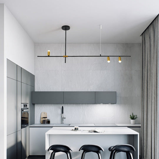 Modern Metal Rectilinear Chandelier Light: Black Ceiling Fixture (3/4/9 Lights)