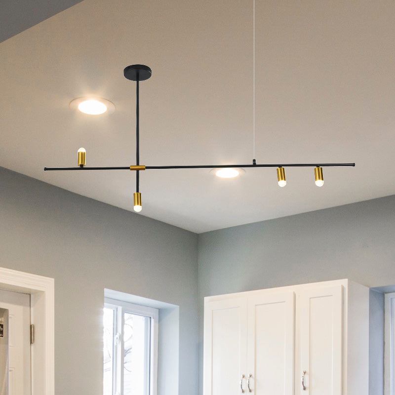 Modern Metal Rectilinear Chandelier Light: Black Ceiling Fixture (3/4/9 Lights)