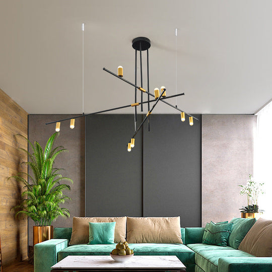 Modern Metal Rectilinear Chandelier Light: Black Ceiling Fixture (3/4/9 Lights)