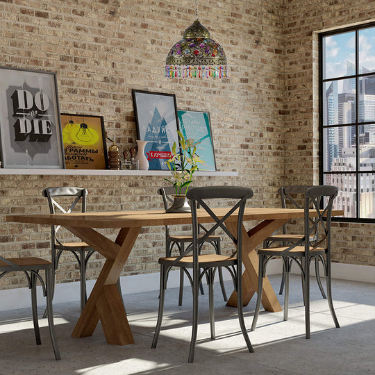 Bohemia Dome Pendant Light - Rustic Aged Brass with Crystal Bead Accent - Ideal for Restaurants