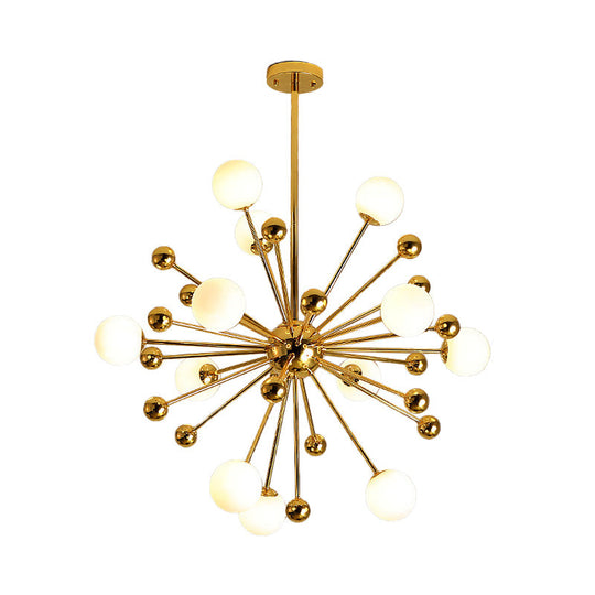 Gold Starburst Chandelier with White Glass Ball Shades - Designer Multi-Light Pendant Lamp - Various Width Options: 23.5", 31.5", 39