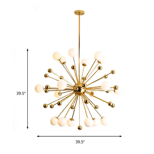 Gold Starburst Metal Chandelier Pendant Lamp With Multi Lights And White Glass Ball Shade -