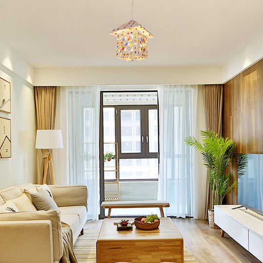 Bohemia House Metal Chandelier Light with Crystal Gem Accents - 3 Lights Pendant Lamp in White Finish